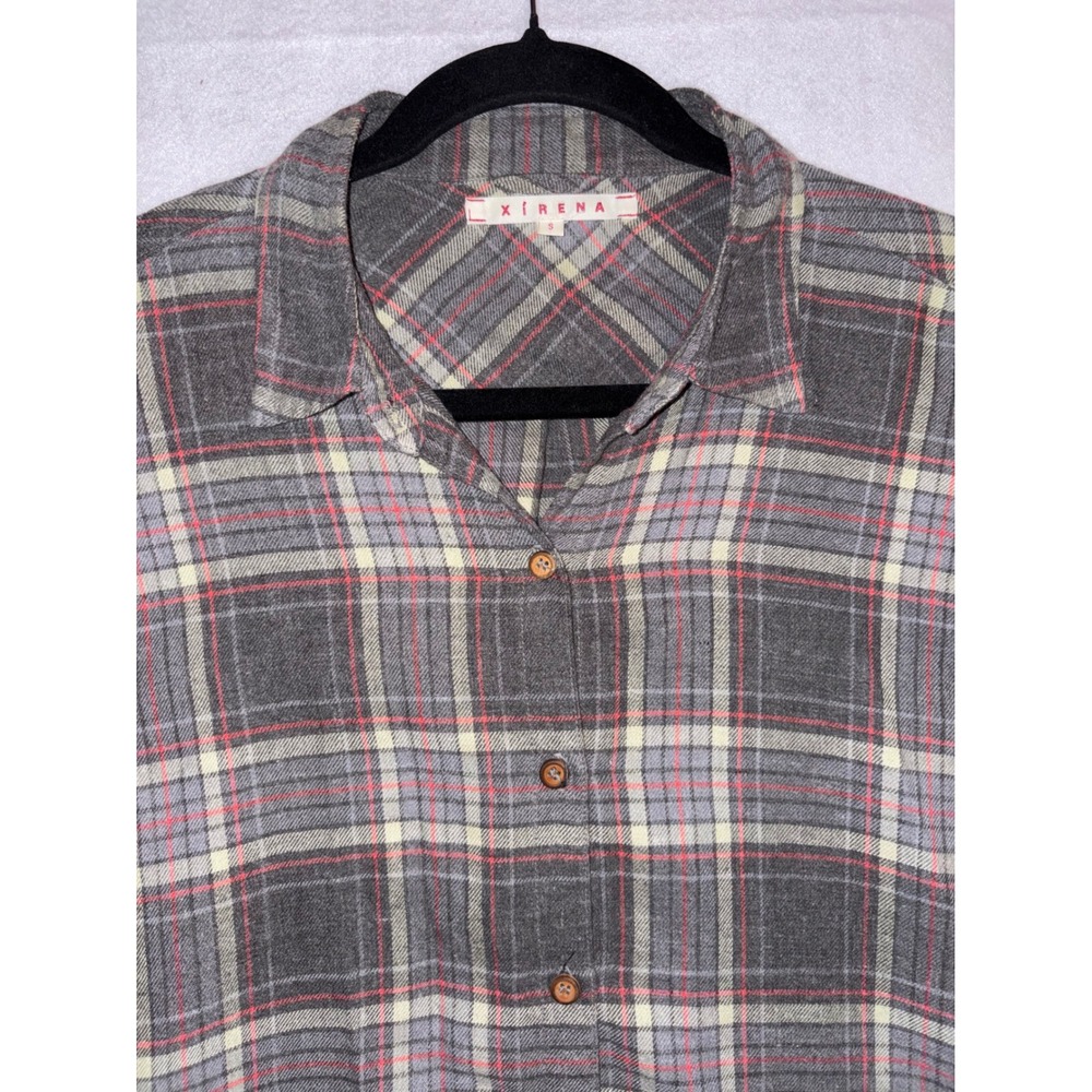 Xirena Gray Red Plaid soft Cotton Button Down Shirt Womens Small Made in‎ USA - Picture 2 of 7
